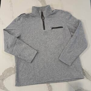 Alfani 1/4Zip Fleece Pullover Sweater MockNeck Mens XXL Gray Faux Leather Detail